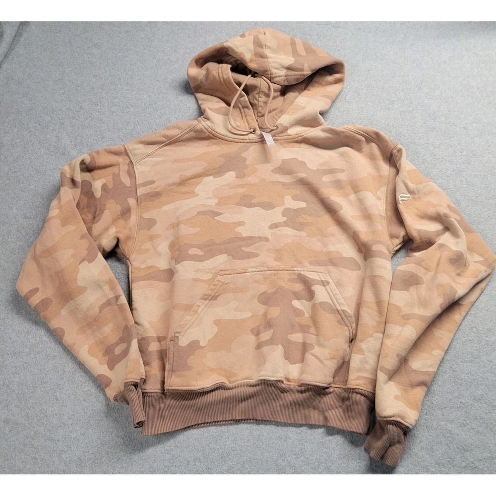 Fabletics Mens‎ XS Camo Hoodie Tan Brown Fleece Pullover Gym Runing Sweater